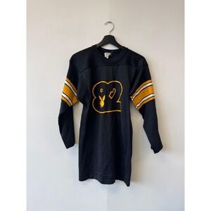 VINTAGE Playboy Shirt Nylon Black Yellow Long‎ Sleeve Football Jersey 80s XS